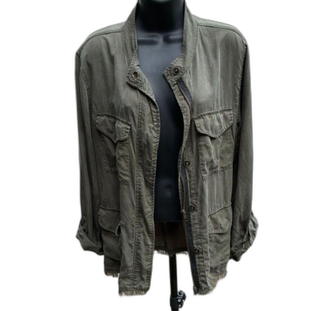 Sanctuary Olive Green Field Utility lightweight Jacket with frayed edges L